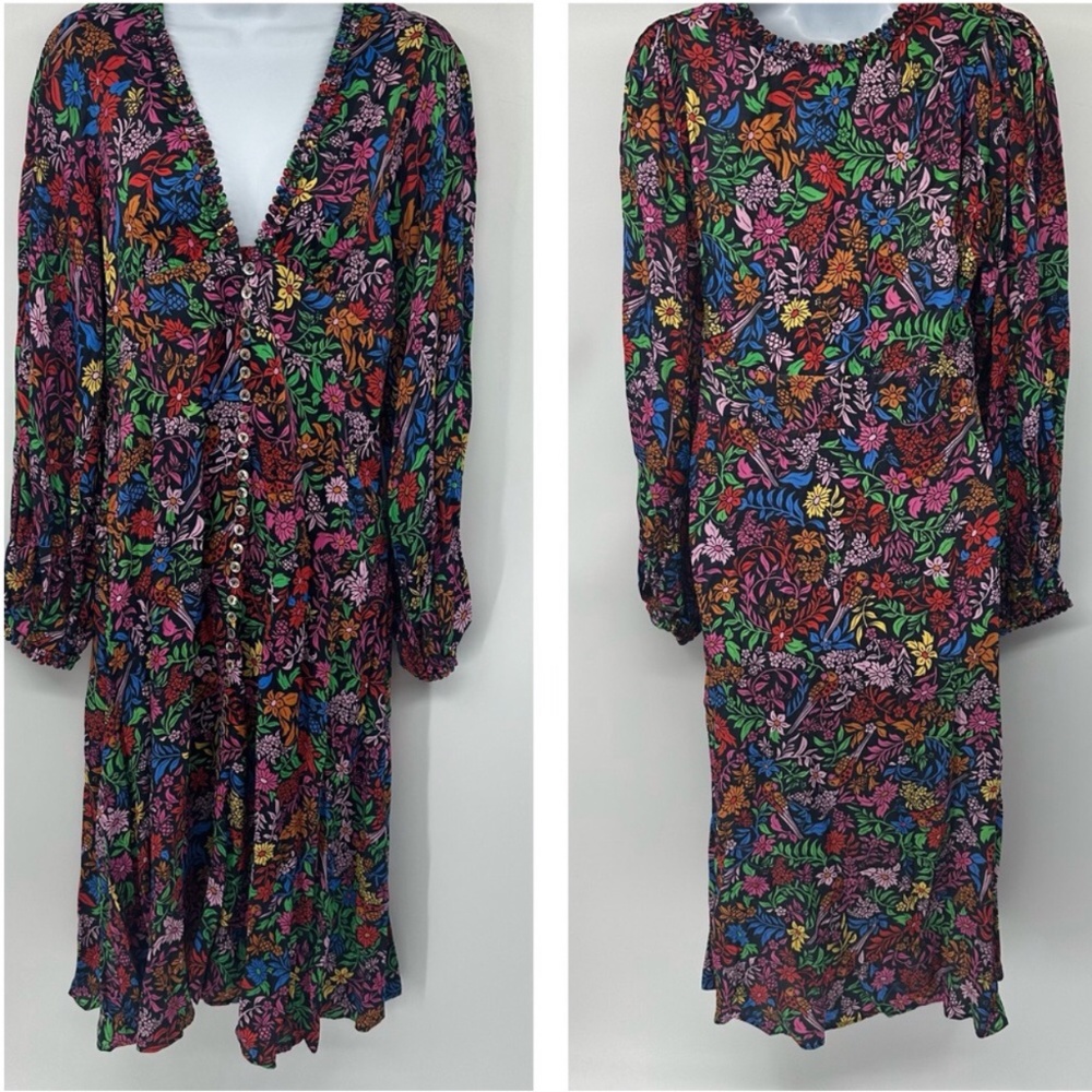 Farm Rio Tropical Garden Lenzing™ Ecovero™ Viscose Midi Dress Small New FLAWED - Picture 5 of 16